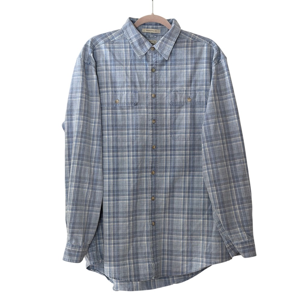 L.L. Bean Men's L Tall Blue Traditional Fit Plaid Button Shirt | SKU 1078 Down